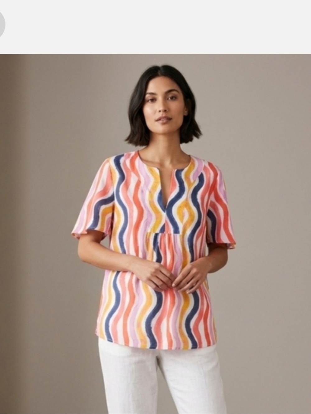 New Jude Connally Wavy Multicolor Stripe Keyhole Blouse - Cotton